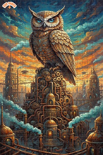 Esranın Dünyası Huge Mechanical Owl Oil Painting Lookalike Double-Layer Frame...