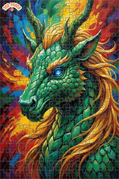 Esranın Dünyası Green Dragon Oil Painting Lookalike Modern Art Double-Layer F...