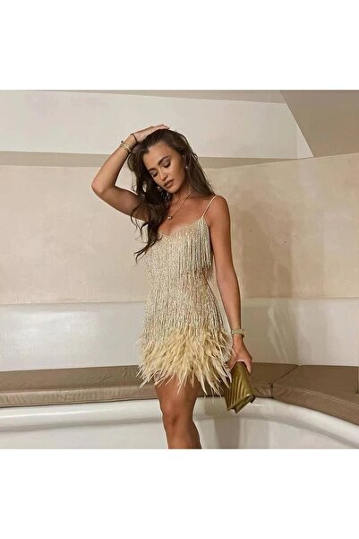 Divanni Atelier Brielle Tüylü Mini Elbise