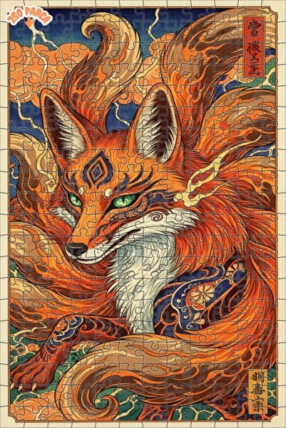 Esranın Dünyası Fire Roar Nine-Tailed Fox Oil Painting Double-Layer Framed Wo...