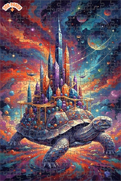 Esranın Dünyası The Crystal City on the Giant Turtle Double-Layer Framed Wood...