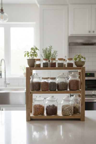 EkaWood 3 Katlı Çok Amaçlı Doğal Ahşap Düzenleyici Raf - Mutfak ve Çalışma Ma...