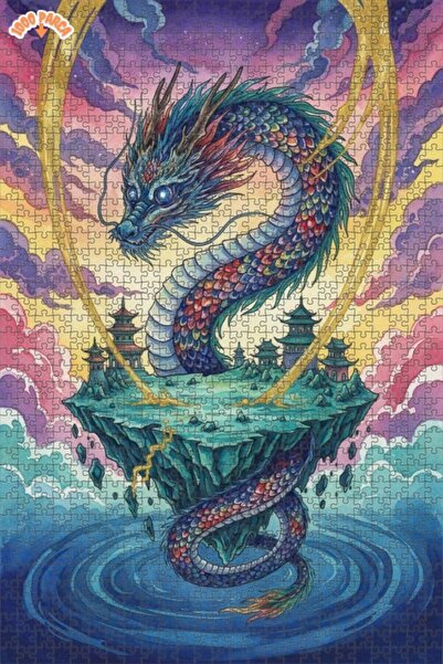 Esranın Dünyası Dragon Art Double Layer Framed Wooden Puzzle 1000 Pieces 70X50