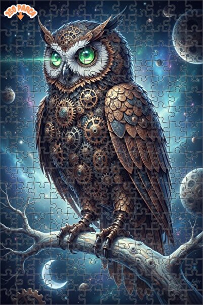 Esranın Dünyası Mechanical Owl Art Print Double Layer Framed Wooden Puzzle 25...