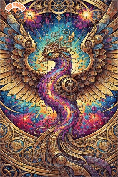 Esranın Dünyası Golden Winged Mythological Phoenix Oil Painting Lookalike Art...
