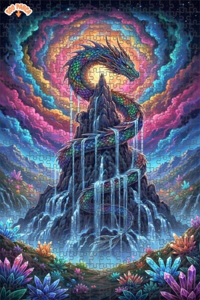 Esranın Dünyası Dragon Crystal Waterfall Double-Layer Framed Wooden Puzzle 50...