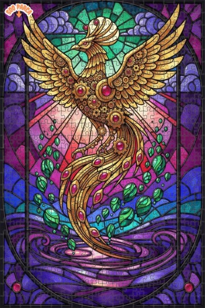 Esranın Dünyası لغز خشبي فني من الزجاج الملون على شكل فينيكس ميكانيكي بالبخار...