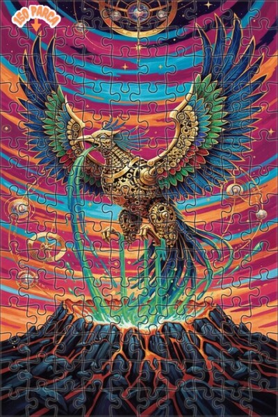 Esranın Dünyası Mystical Mechanical Bird Volcanic Rise Oil Painting Double-La...