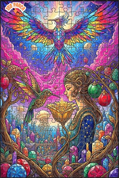 Esranın Dünyası Fantastic Bird and Woman Luminous Crystal City Double-Layer F...