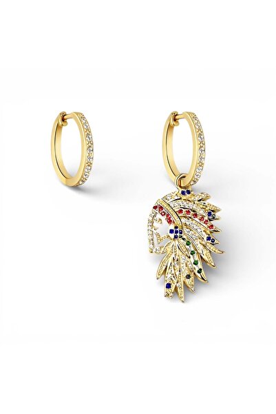 neslyaccessories Colorful Stone Bohemian Feather Figured Hoop Earrings