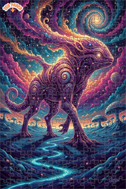 Esranın Dünyası Fantastic Space Creature Oil Painting Look Double Layer Frame...