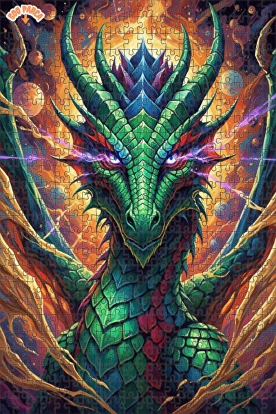 Esranın Dünyası Dragon Fire Oil Painting Look Double Layer Framed Wooden Puzz...