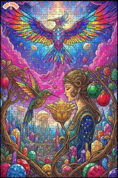 Esranın Dünyası Fantastic Bird and Woman Luminous Crystal City Double-Layer F...