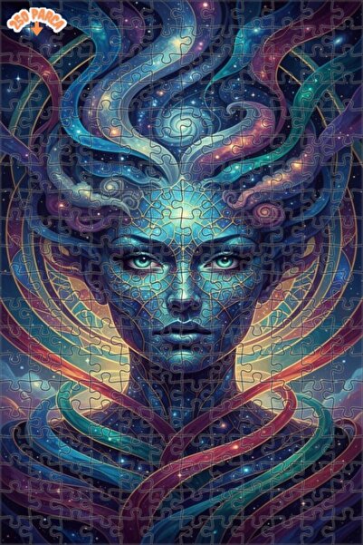 Esranın Dünyası Galactic Woman Portrait Oil Painting Double-Layer Framed Wood...