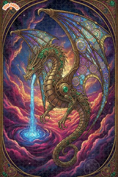 Esranın Dünyası Fantastic Dragon Looking Stained Glass Art 1000 Piece 70X50