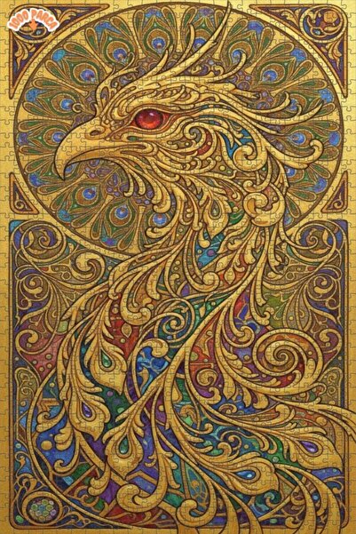 Esranın Dünyası لوحة زيتية لطائر الفينيق الأسطوري ذو الريش الذهبي، أحجية خشبي...