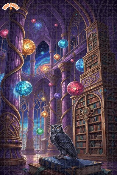 Esranın Dünyası Magical Wisdom Chamber Owl Art Double-Layer Framed Wooden Puz...