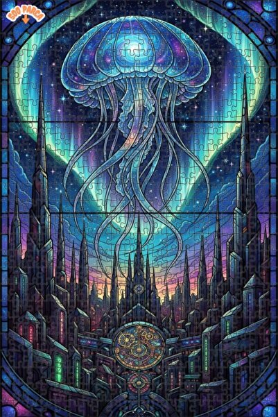 Esranın Dünyası Galactic Jellyfish City Oil Painting Lookalike Double-Layer F...