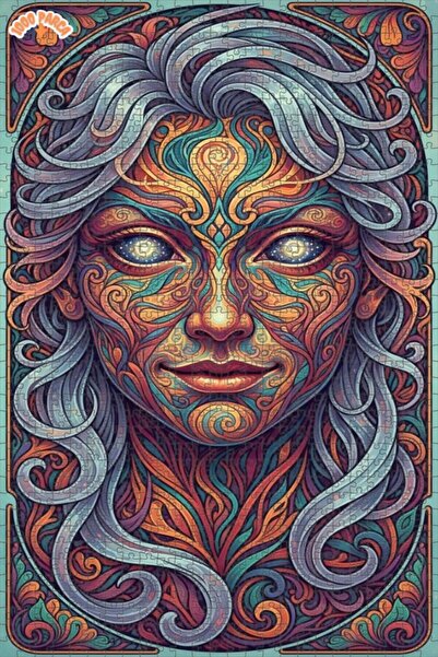 Esranın Dünyası لغز خشبي بنمط الوجه الروحاني بمظهر الألوان المائية، مزدوج الط...