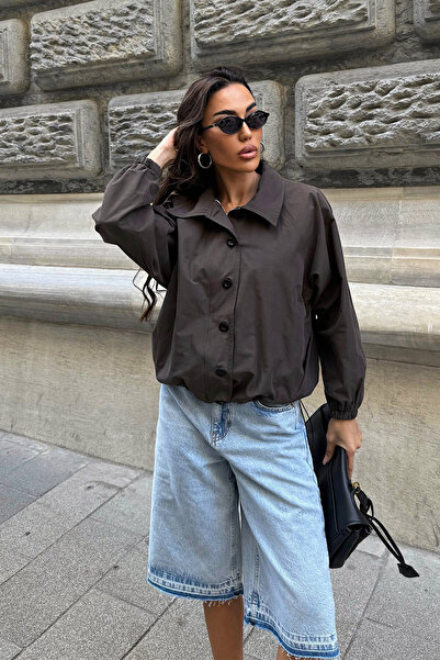 Ortaya Çık Smoked Button Detailed Basic Bomber Jacket