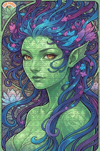 Esranın Dünyası Green Fairy Queen Watercolor Look Art Double-Layer Framed Woo...