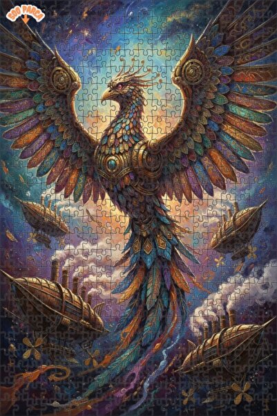 Esranın Dünyası Colorful Phoenix Flying with Mystical Steam Airships Oil Pain...