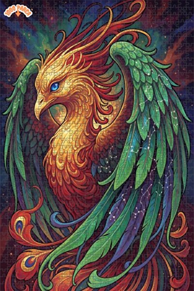 Esranın Dünyası Majestic Phoenix Oil Painting Look Double Layer Framed Wooden...