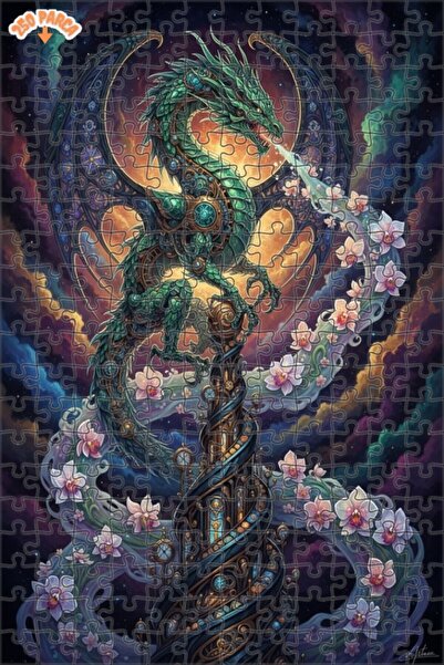 Esranın Dünyası Fantastic Dragon Art Oil Painting Look Double Layer Framed Wo...