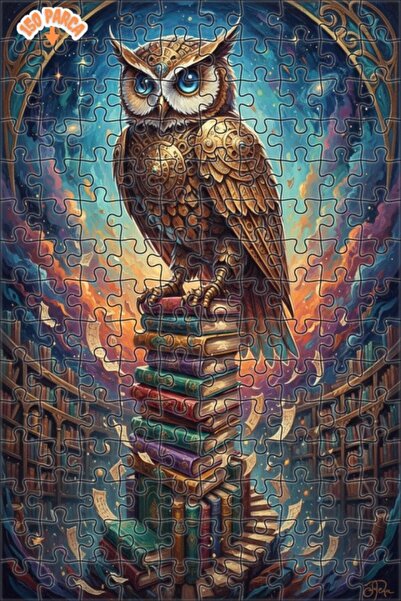 Esranın Dünyası Mysterious Wise Owl Oil Painting Lookalike Double-Layer Frame...