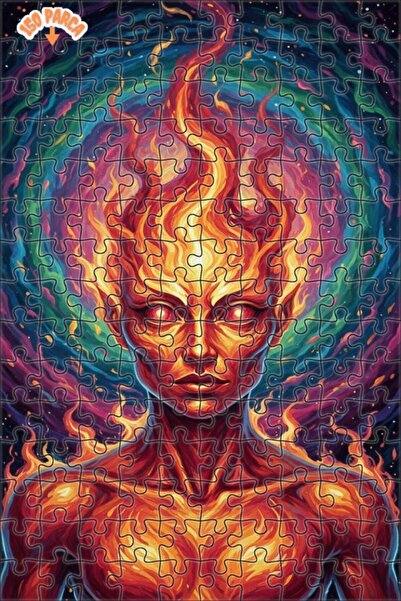 Esranın Dünyası Fire Goddess Oil Painting Look Double Layer Framed Wooden Puz...