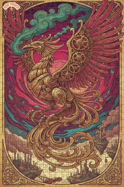 Esranın Dünyası Mechanical Phoenix Patterned Double-Layer Framed Wooden Puzzl...