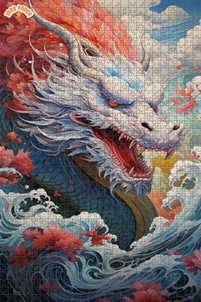 Esranın Dünyası Asian Dragon Watercolor Look Wooden Puzzle with Double-Layer ...