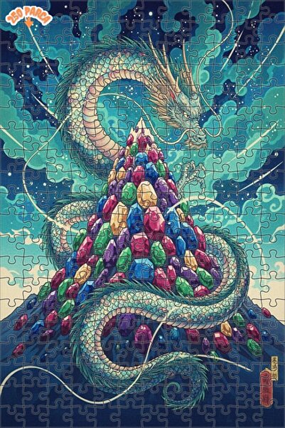 Esranın Dünyası Dragon Treasure Mountain Watercolor Look Art Double-Layer Fra...