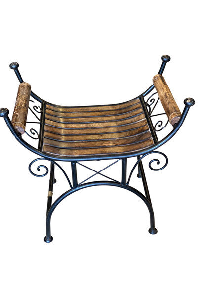 Otantik Çarşı Ahşap Ferforje Oymalı Puf Tabure