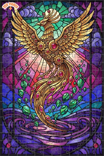 Esranın Dünyası لغز خشبي فني من الزجاج الملون على شكل طائر الفينيق الميكانيكي...