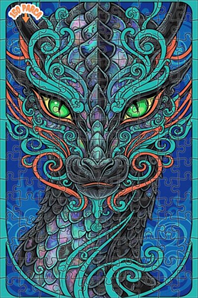 Esranın Dünyası Dragon Art Patterned Oil Painting Look Wooden Puzzle with Dou...