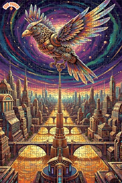 Esranın Dünyası Mechanical Bird Futuristic City Oil Painting Double-Layer Fra...