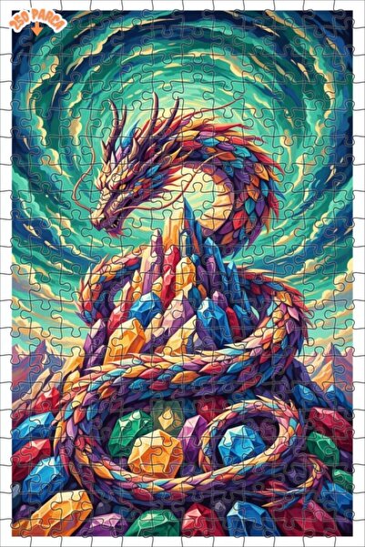 Esranın Dünyası Colorful Dragon Crystal Mountain Oil Painting Look Wooden Puz...