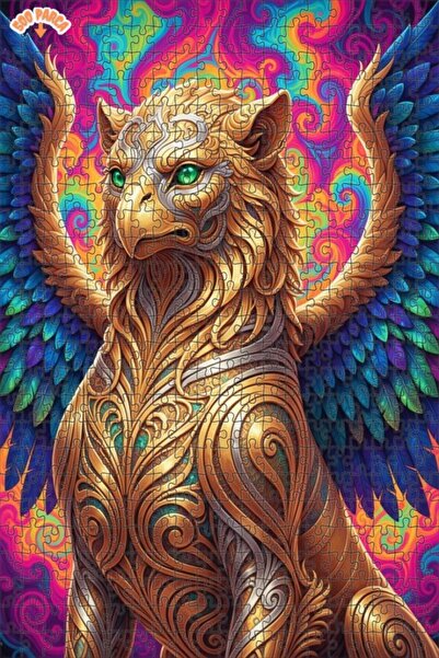 Esranın Dünyası Majestic Winged Mythical Creature Oil Painting Double-Deck Fr...