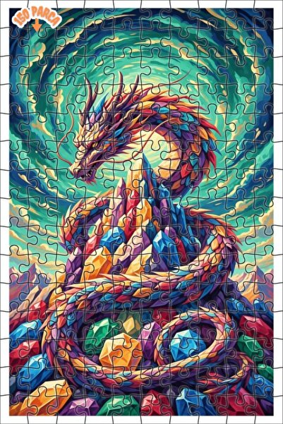 Esranın Dünyası Colorful Dragon Crystal Mountain Oil Painting Look Wooden Puz...