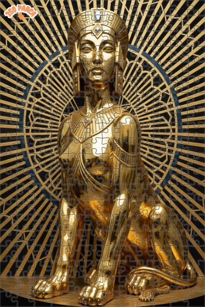 Esranın Dünyası لغز خشبي مُغلّف بـ مزدوج الطبقات قطعة من جولدن كينغ سفنكس آرت...