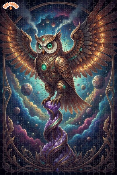 Esranın Dünyası Mystical Mechanical Owl Oil Painting Lookalike Art Puzzle 500...