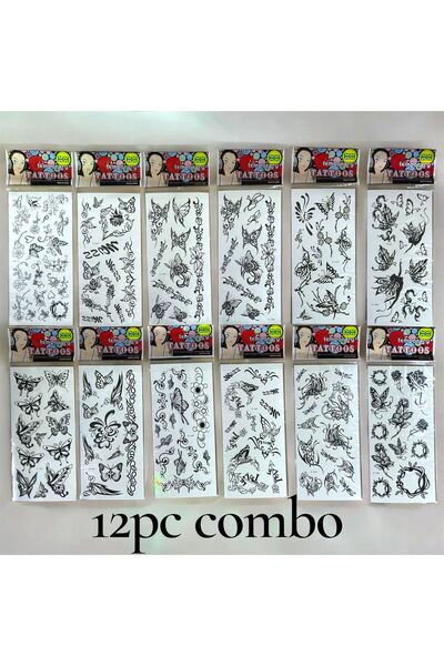 Generic مجموعة من 12 ورقة من ملصقات الوشم المؤقت، تصاميم متنوعة، مقاومة للماء...
