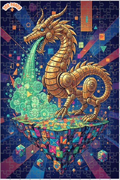 Esranın Dünyası Golden Mechanical Dragon Double Layer Framed Wooden Puzzle 25...