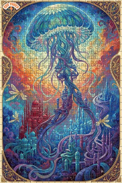 Esranın Dünyası Fantastic Jellyfish City Oil Painting Lookalike Double-Layer ...