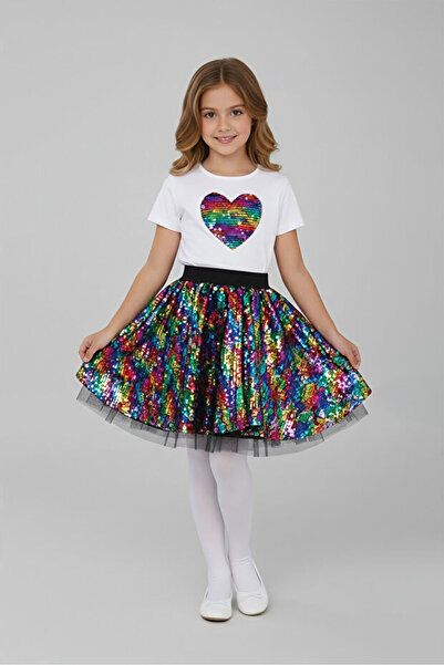 NOBLE STORE Κοριτσίστικη φούστα τούτου με σχέδιο καρδιάς και πούλιες ουράνιου...