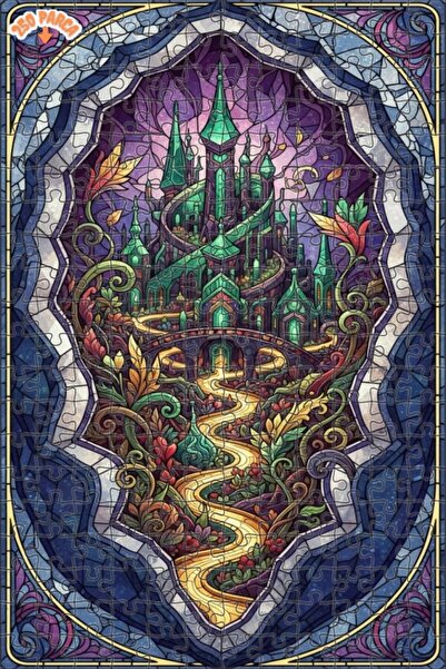 Esranın Dünyası Fantastic Green Castle Art Print Double-Layer Framed Wooden P...