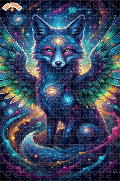 Esranın Dünyası Sky Blue Feathered Winged Space Fox Oil Painting Double-Layer...