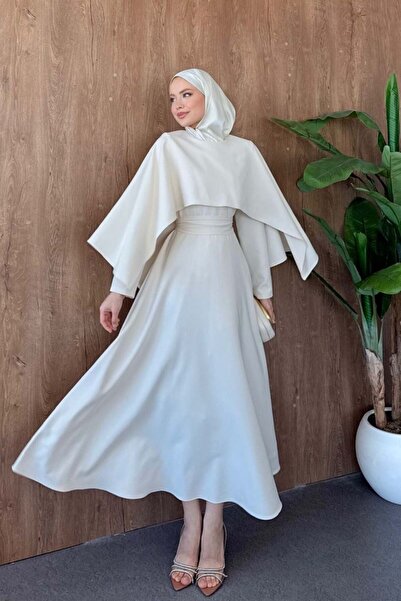 Şulemoda Giyim فستان بتصميم دبل كابارين باللون البيج