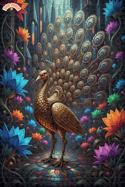 Esranın Dünyası لغز فني على شكل طائر الطاووس الميكانيكي السحري بتصميم فني زيت...